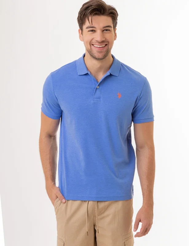 Men's ribbed cuffs and hem polo shirts for a textured lookMen Polo with Heathered Colors for a Subtle and Sophisticated LookSOLID INTERLOCK POLO SHIRT