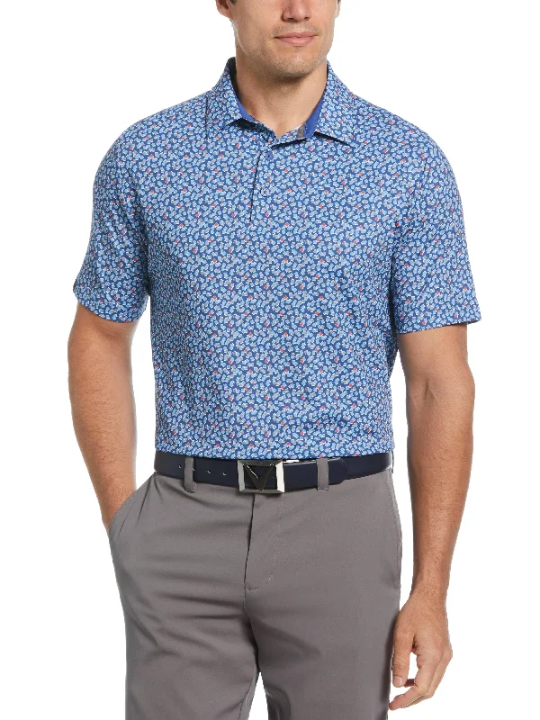 Men's ribbed cuffs and hem polo shirts for a textured lookMen Polo with Heathered Colors for a Subtle and Sophisticated LookMens Polaroid Confetti Print Golf Polo