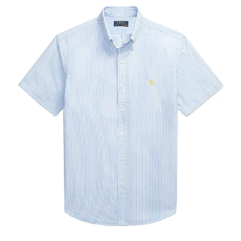 Men's luxury cashmere blend polo shirts in solid colorsMen Polo with Slim - Fit Silhouettes for a Modern AppearancePolo Ralph Lauren Custom Fit Striped Seersucker Shirt Blue / White