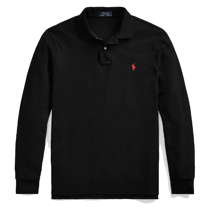 Men's plus size golf polo shirts in moisture wicking fabricMen Polo with Three - Button Plackets for a Traditional LookPolo Ralph Lauren L/S Custom Slim Fit Polo Black