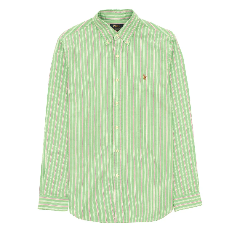 Men's high - collar polo shirts with a modern twistMen Polo with Anti - Pilling Properties for Long - Lasting QualityPolo Ralph Lauren Striped Oxford Shirt Green Pink Multi