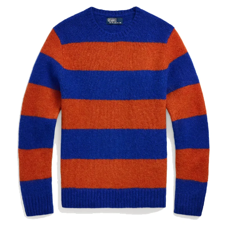 Men's two - tone stripe polo shirts with a preppy styleMen Polo with Stretch Fabric for Comfort and Freedom of MovementPolo Ralph Lauren Suede-Patch Striped Sweater Blue Orange Combo