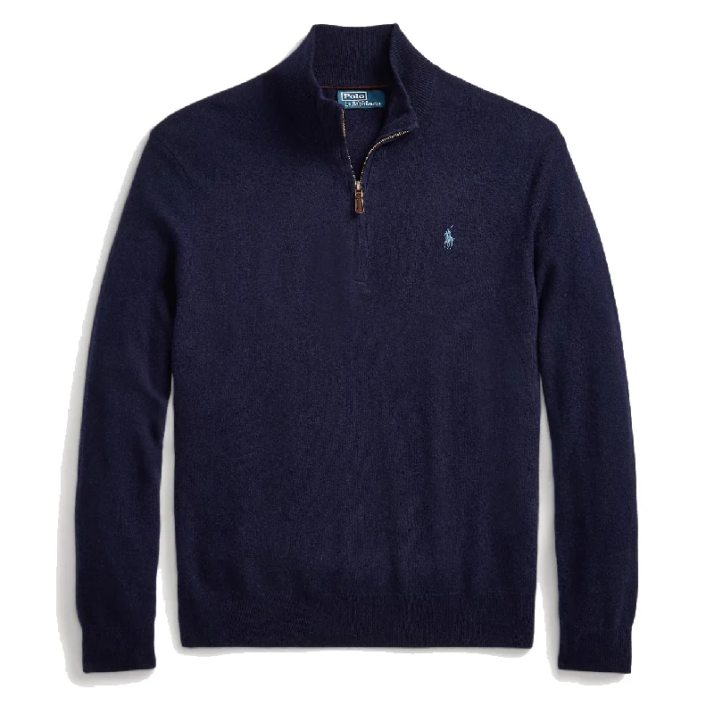 Men's two - tone stripe polo shirts with a preppy styleMen Polo with Stretch Fabric for Comfort and Freedom of MovementPolo Ralph Lauren Wool Half Zip Pullover Hunter Navy