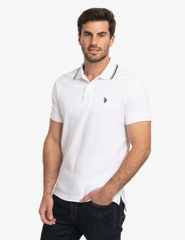 Men's high - collar polo shirts with a modern twistMen Polo with Anti - Pilling Properties for Long - Lasting QualitySLIM FIT TIPPED INTERLOCK POLO SHIRT