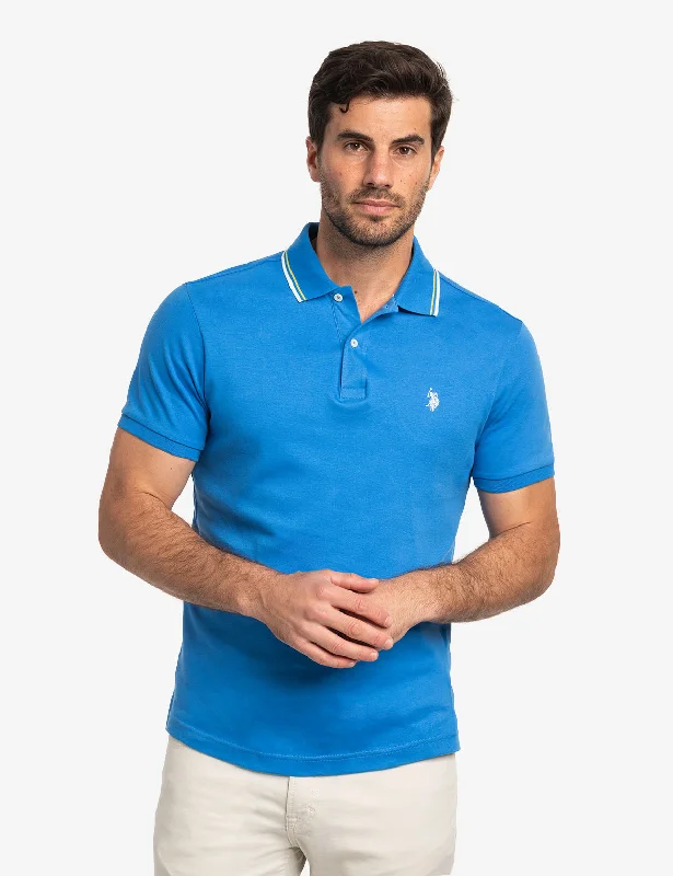 Men's breathable cotton blend polo shirts for summer outingsMen Polo with Embroidered Logos for a Branded LookSLIM FIT TIPPED INTERLOCK POLO SHIRT