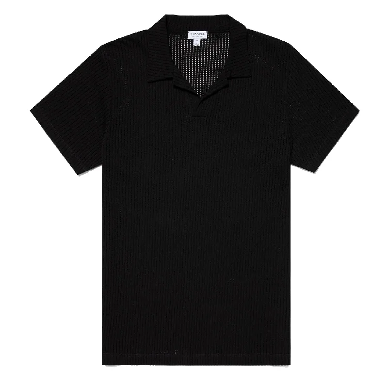 Men's slim fit short sleeve polo shirts with contrast collarsMen Polo with Moisture - Wicking Fabric for Active WearSunspel Linear Mesh Polo Shirt Black