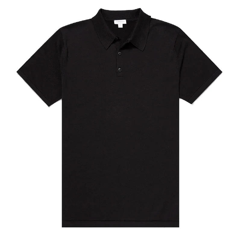 Men's slim fit short sleeve polo shirts with contrast collarsMen Polo with Moisture - Wicking Fabric for Active WearSunspel Sea Island Cotton Polo Shirt Black