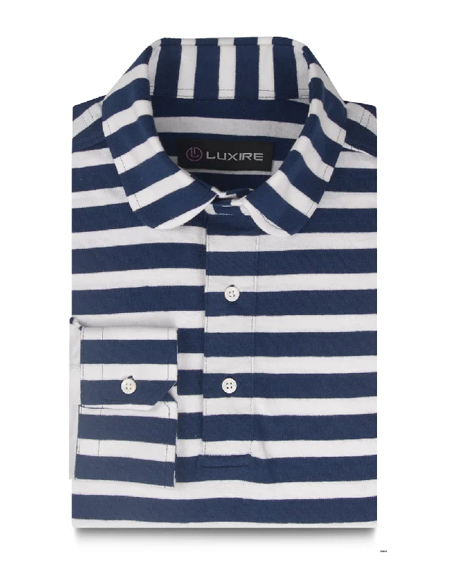 Men's jacquard woven polo shirts with intricate designsMen Polo with Pique Fabric for a Textured and Stylish OptionCobalt Blue White Stripes T-shirt