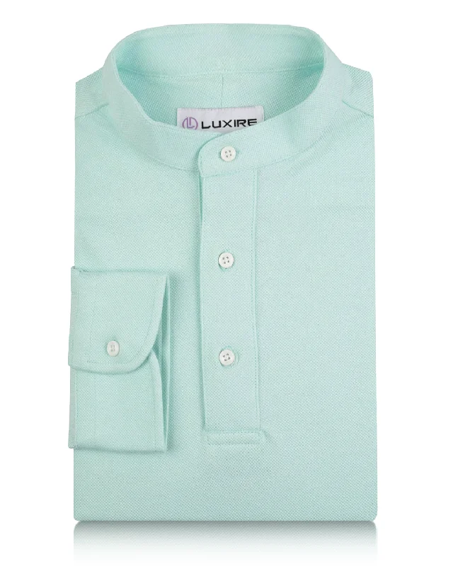 Men's two - tone stripe polo shirts with a preppy styleMen Polo with Stretch Fabric for Comfort and Freedom of MovementMint Blue Polo T-shirt